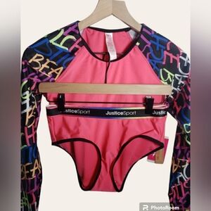 Justice Girl Rash Guard Set - 2Piece Sport Swimsuit